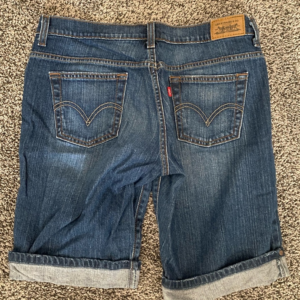 Levis 515 Jeans Shorts 12 Bermuda Style Rolled Cuff Stretch Blue Denim